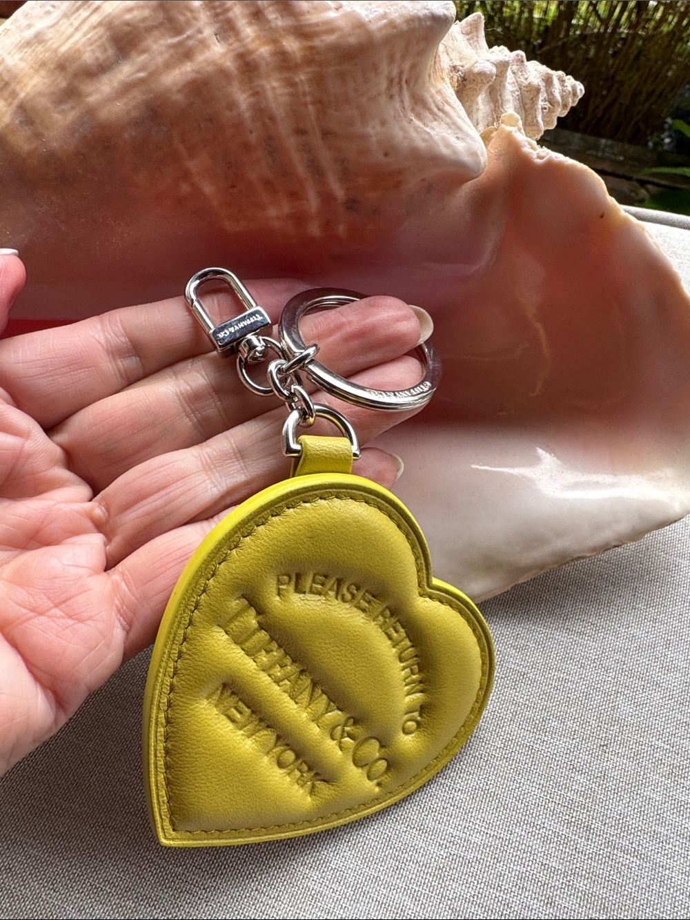 Tiffany & Co. Lemon Yellow Heart Leather Key holder Bag Charm Like New